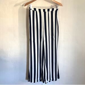 Reformation Wide Leg Pants Navy White Stripe Size 4 Flat Front
